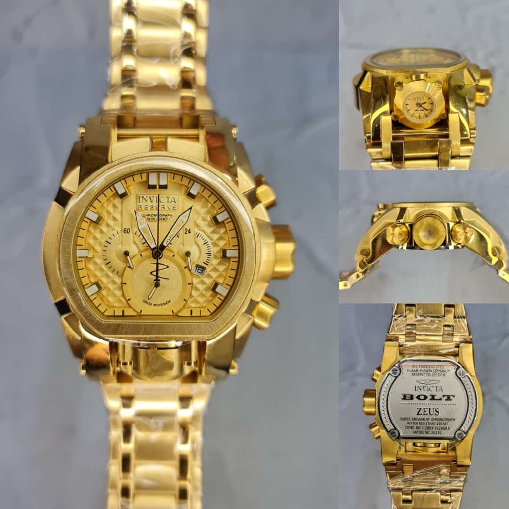 Terlaris KERATON JAM TANGAN PRIA INVICTA ZEUS BOLT FULL GOLD JAPAN QUARTZ MOVEMENT DIAMETER 5CM