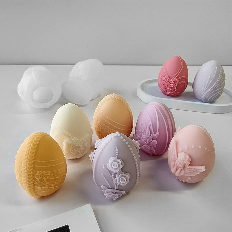 

3D Easter Egg Candle Silicone Mold Angel Flower Embossment DIY Handmade Soap Chocolate Baking Mould