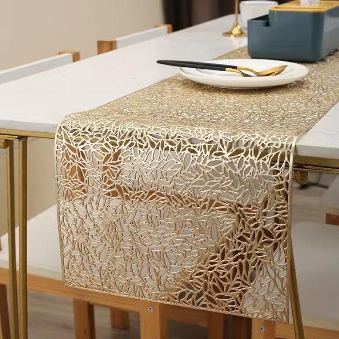 =PREMIUM= Best Seller Taplak Meja Tamu / Taplak Meja Panjang 150cm - Gold