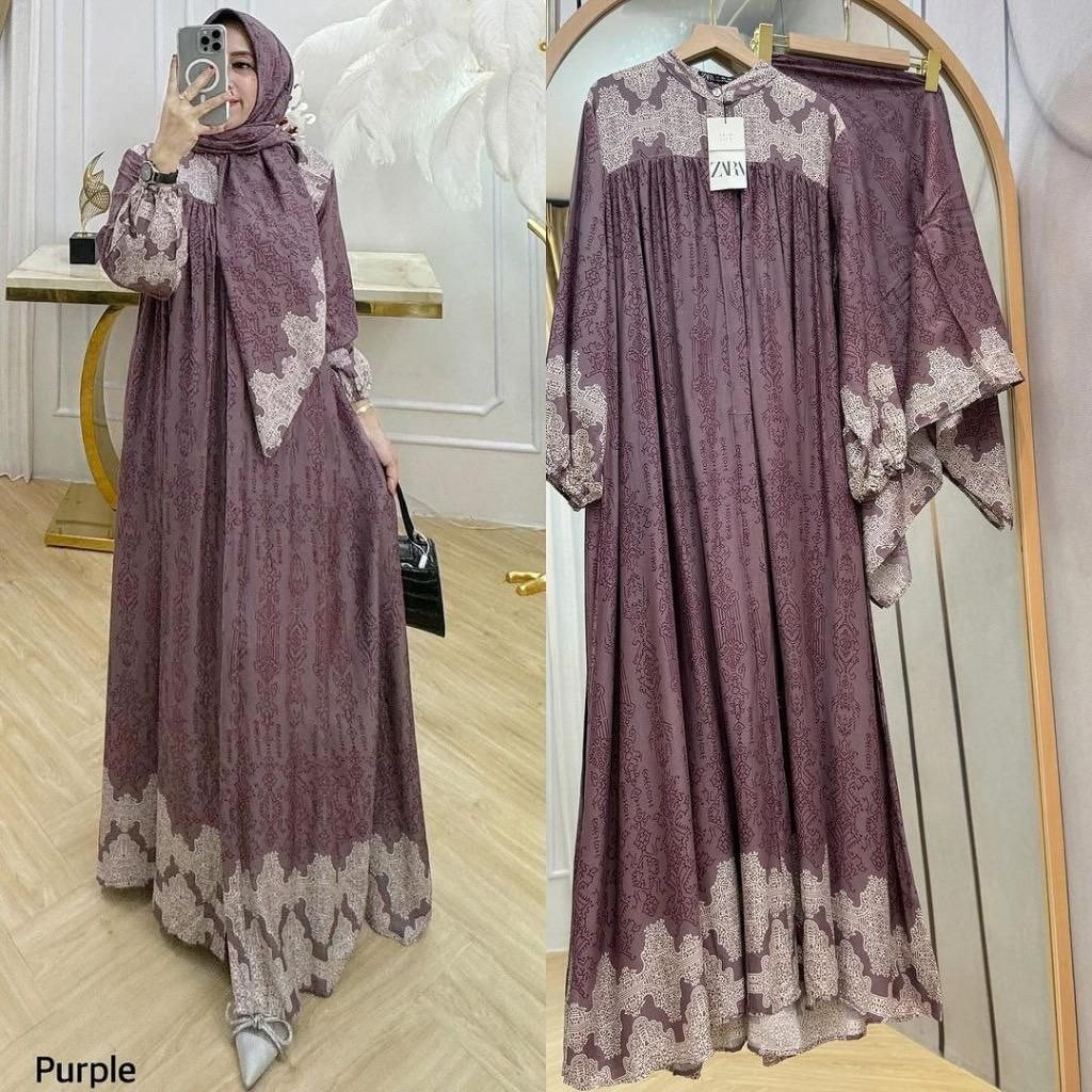 HJ47YH Gamis set hijab rayon viscose premium super - Gamis dres kekinian - Gamis home dres
