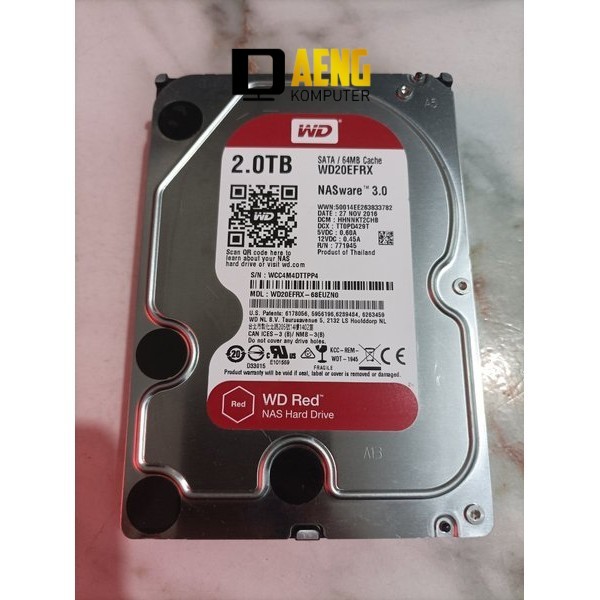 Hardisk PC sata 2 TB Merk WD Red Tipe Nasware 3.0