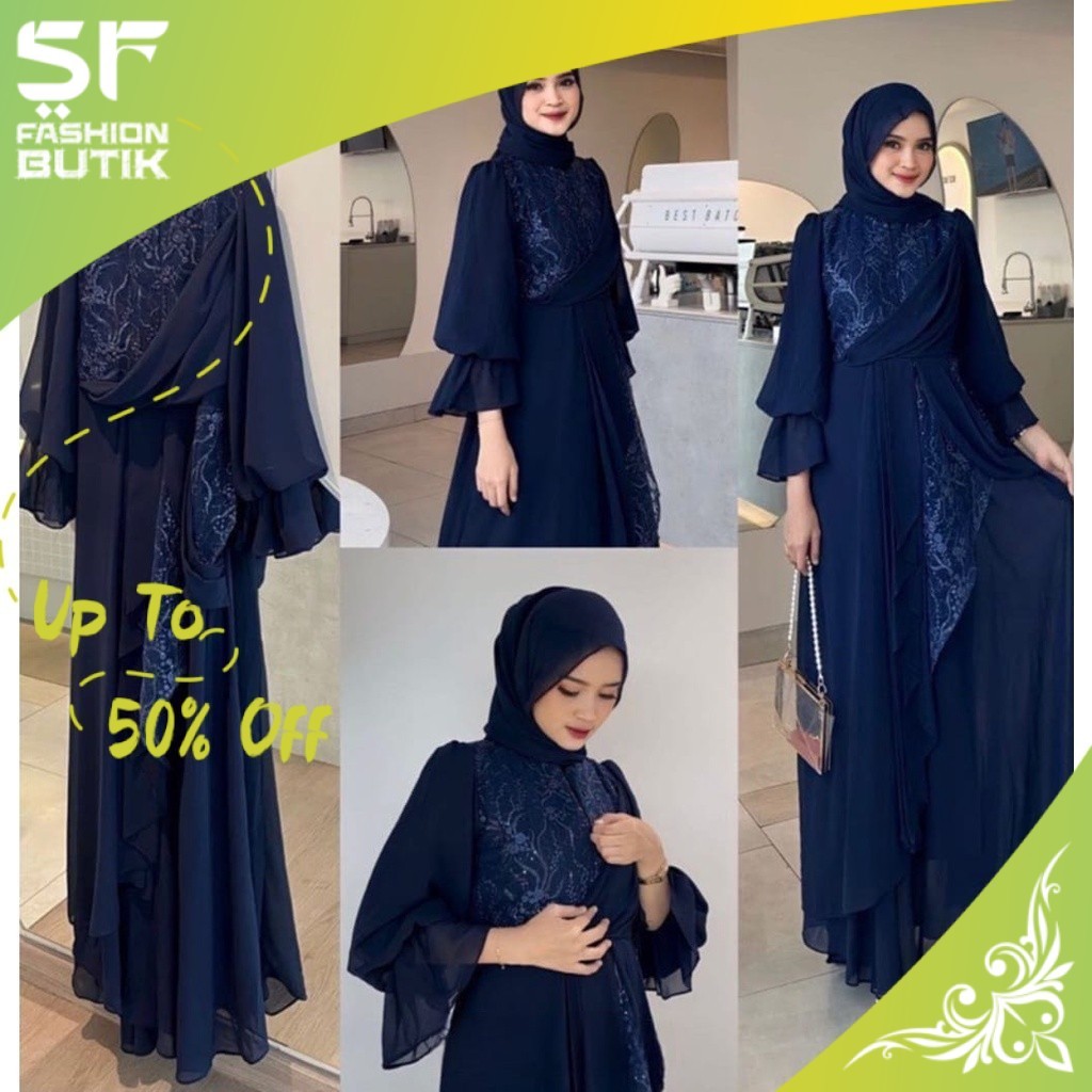 Novita FS Fashion Butik - Melisa Dress Maxy Brukat Bridesmaid Pesta Kondangan Gamis Wanita Muslim Ke