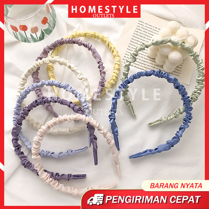 Bando Scrunchie Korea Headband Satin Kerut Bandana Rambut Kain Polos Bando Scrunchie Bando Kerut
