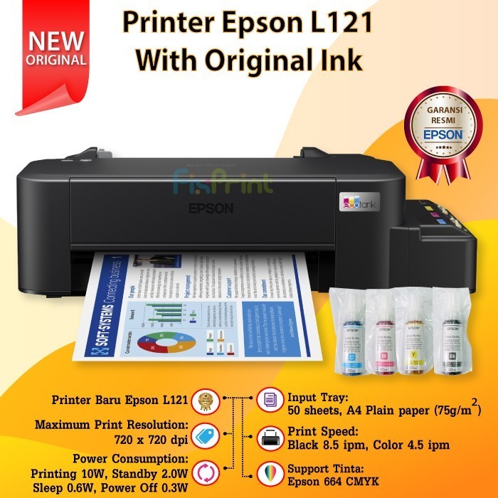 Original Printer Epson L121 A4 Ink Tank Printer Epson L121 L 121 l121 Garansi - Tanpa TInta