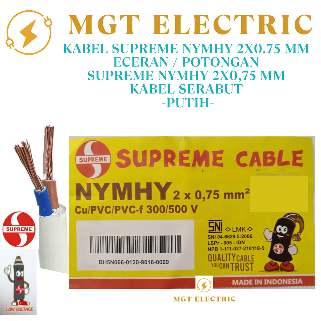 KABEL SUPREME NYMHY 2X0.75 MM PUTIH ECERAN / SUPREME NYMHY 2X0,75 MM