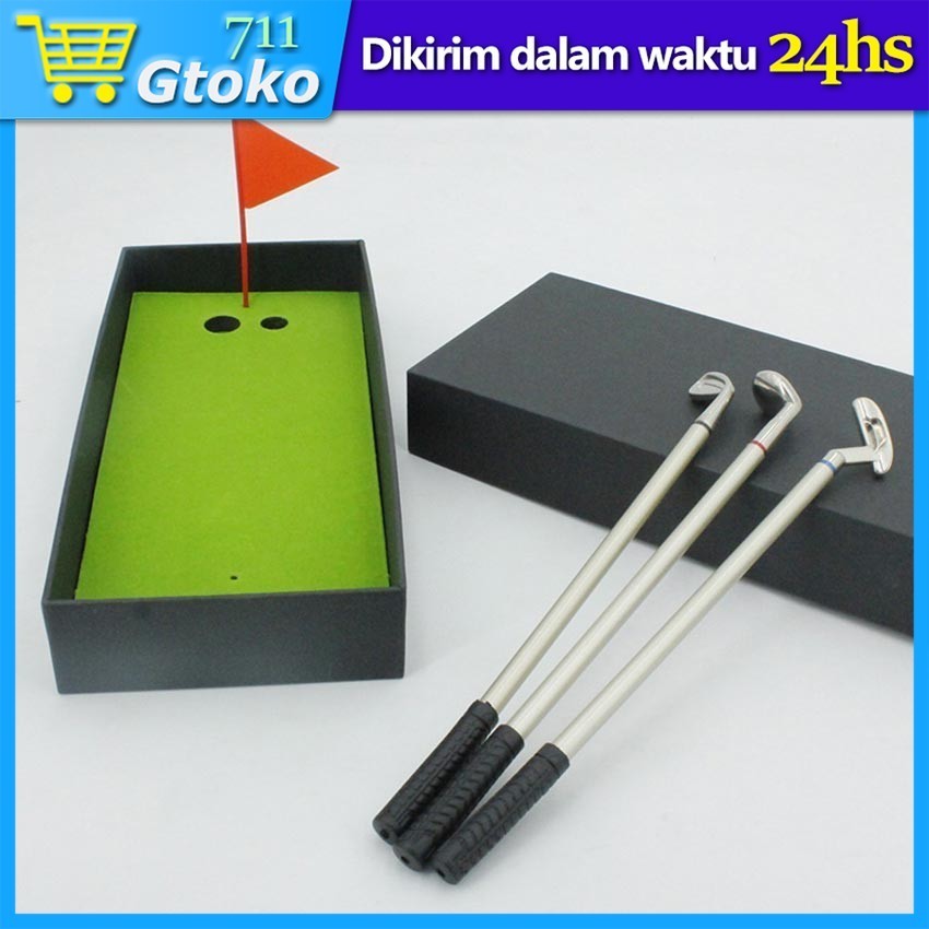 Mainan Golf Mini Pena Set Desktop Stick Mat Golf Mini Pulpen Gel