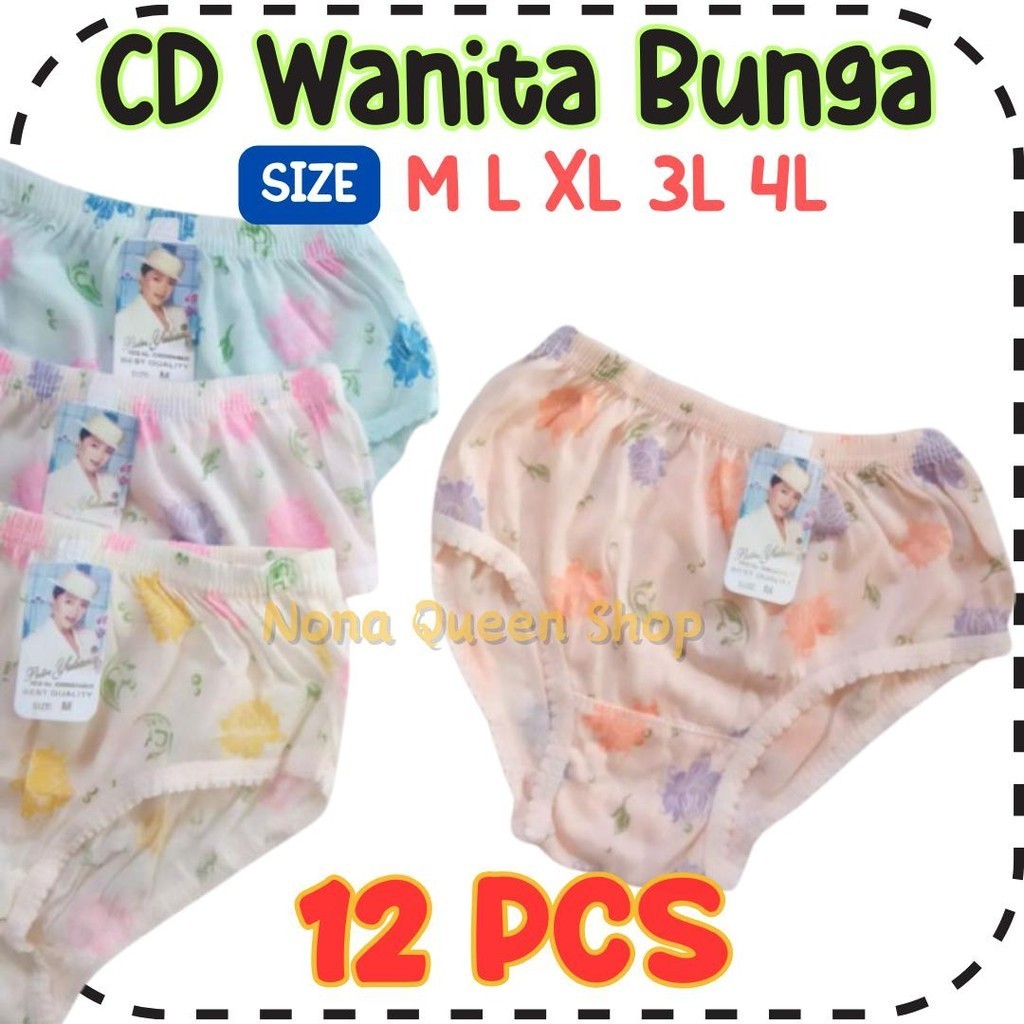12 Pcs CD Celana Dalam Wanita Dewasa Putri Yuliana Motif Bunga Grosir