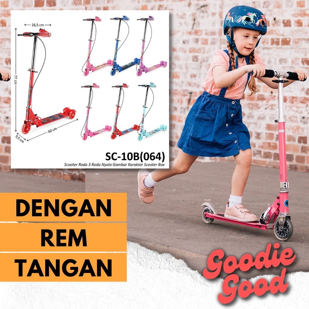 YP05TG Scooter Anak Otoped - Skuter Roda 3 Rem Tangan - Avengers, Barbie, Cars, Frozen, Hello Kitty,