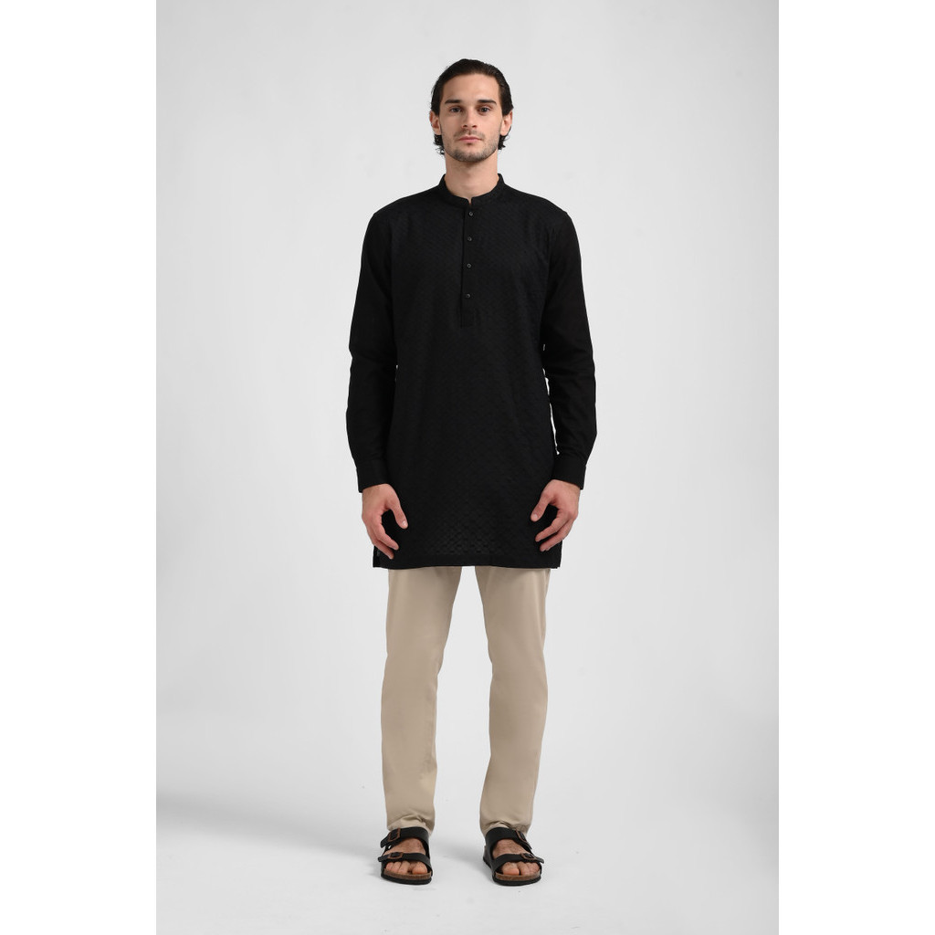 MANZONE Gamis Pria Lengan Panjang Pria AFAF - BLACK