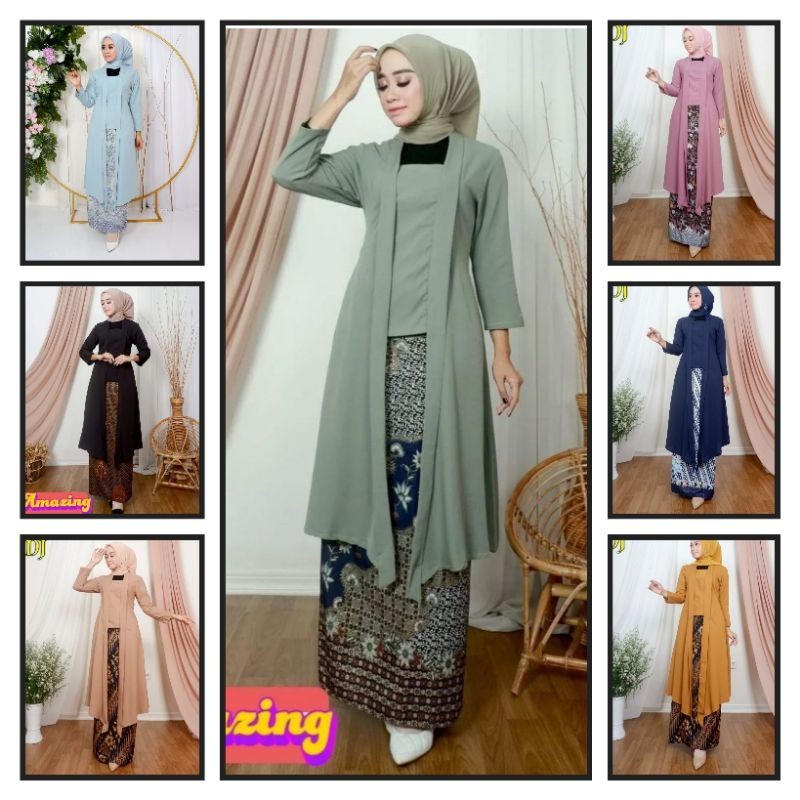 Setelan Kebaya Tunik Kutubaru MJ/ Kebaya Modern Muslim/ Kebaya Pesta/ Kebaya Katun Jumbo/ Kebaya Lam