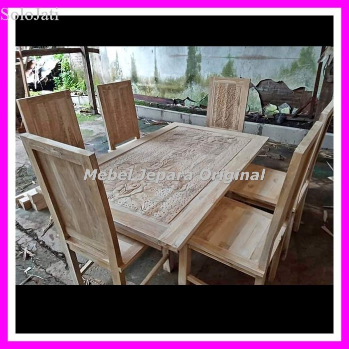 

Meja Makan Kursi 6 Ukir Kayu Jati Mebel Jepara Mentahan murah