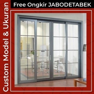 promo PINTU PARTISI KACA SLIDING GESER DUA DAUN ORNAMEN, KIRI KANAN KACA MATI L240XT200 CUSTOM UKURA