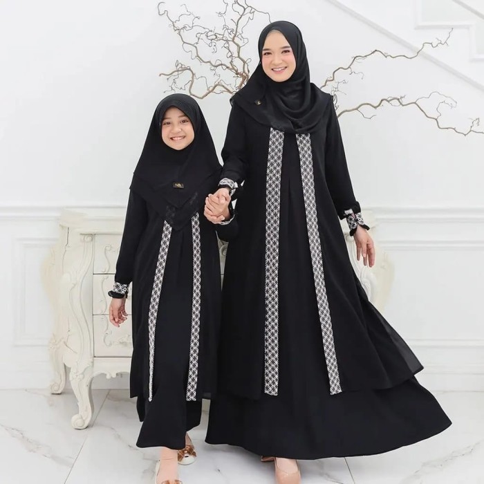 Gamis Couple Ibu dan Anak Perempuan Baju Muslim Lebaran Hazzafa - grey, Anak XL