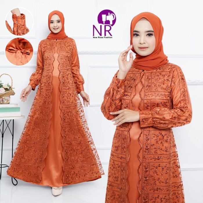 Ayudia Dress / Gamis Brukat Tile Mix Satin / Gamis Tile Rompi Pesta - Sage, M