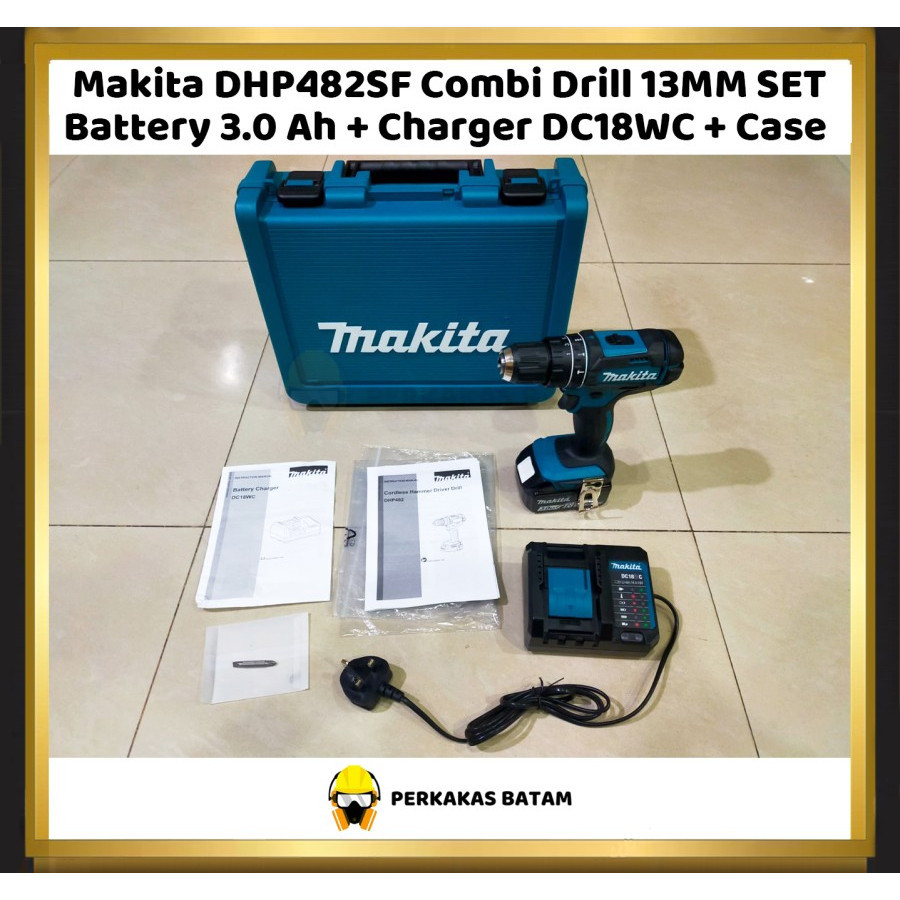 Makita DHP482SF Mesin Bor DHP482 / DHP 482 Combi Drill 18V Baterai Charger SET