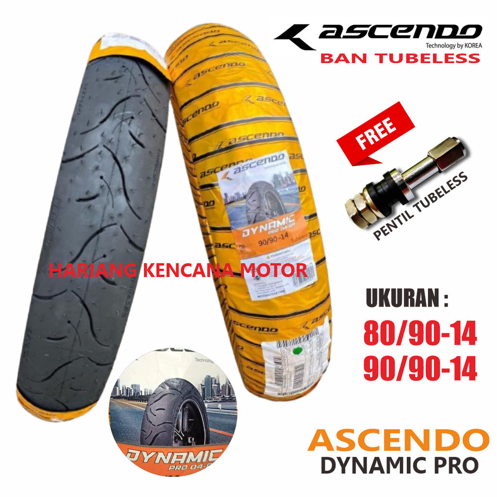 Ban Luar ASCENDO DYNAMIC 80/90 90/90 RING 14 Tubeless Motor Scooter Matic Beat Vario Scoopy