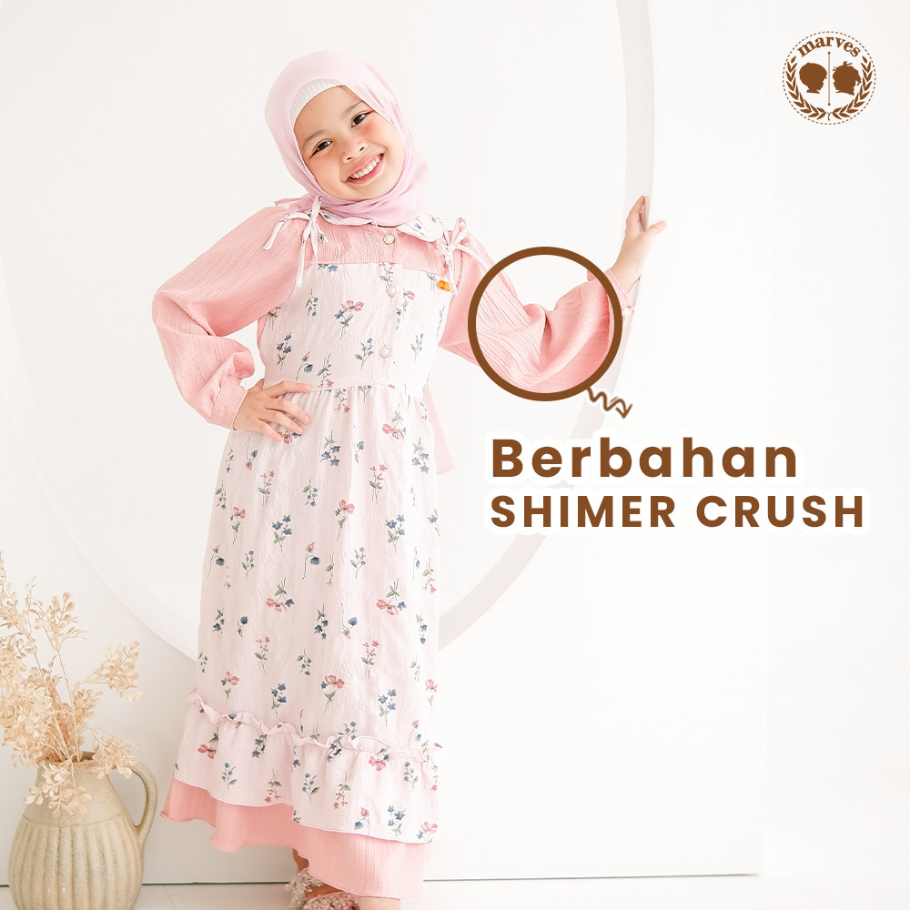 MARVES Noura Baju Gamis Anak Perempuan Set Hijab Bahan Crinkle Usia 1 Hingga 14 Tahun-3