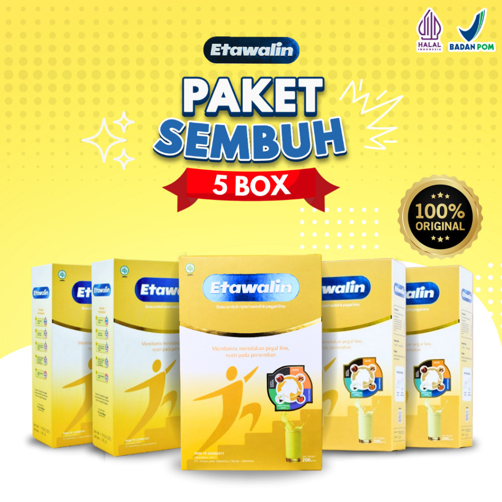 

ETAWALIN PAKET SEMBUH 5 BOX - SINGKIRKAN ASAM URAT, REMATIK & NYERI TULANG SENDI