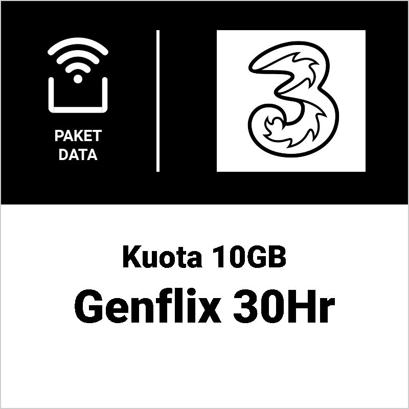 Paket Data Tri Kuota 10GB + Genflix 30 hari