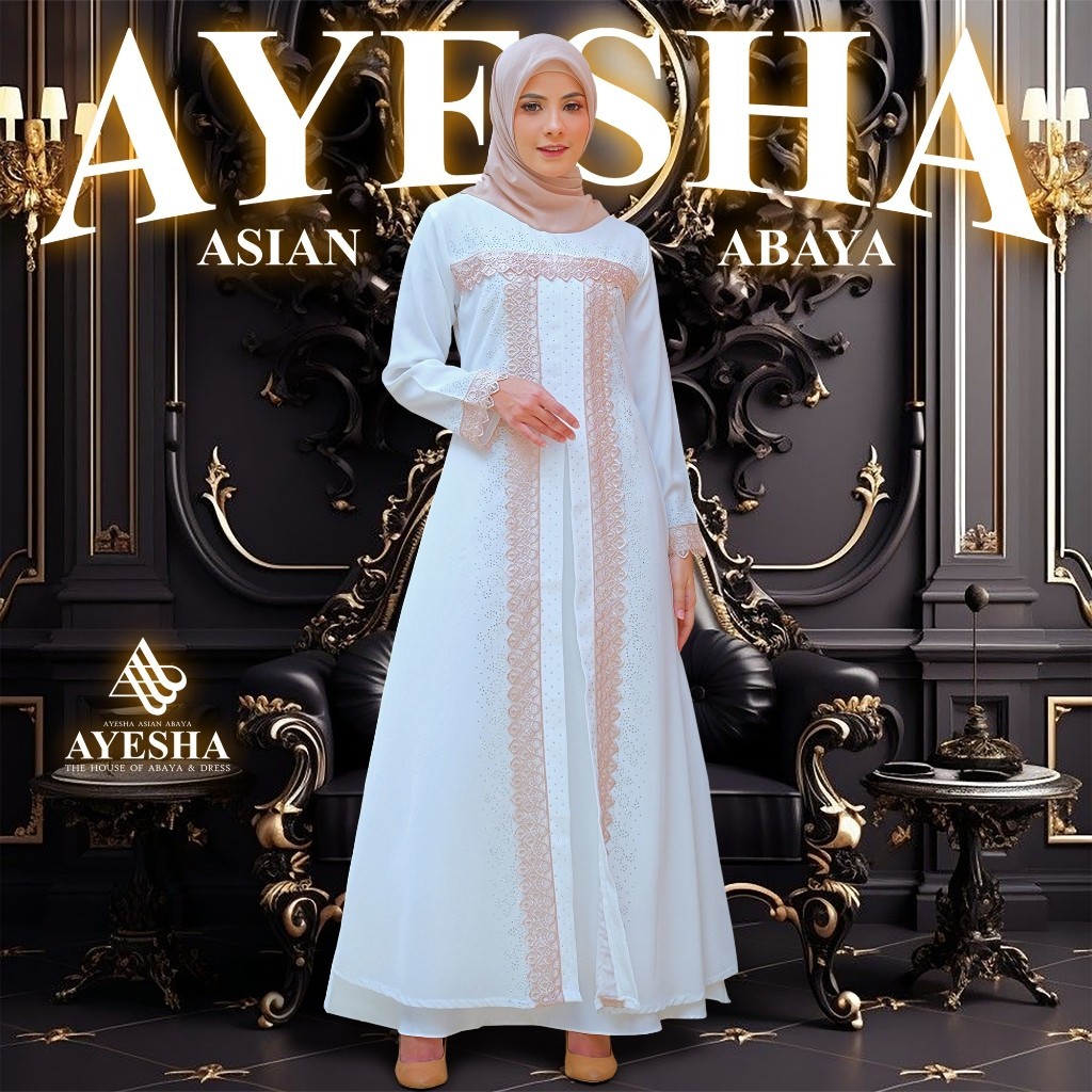 [ AYESHA ] Gamis Putih Wanita Abaya Putih Turkey Arab Turki Dress Wanita Muslim Terbaru