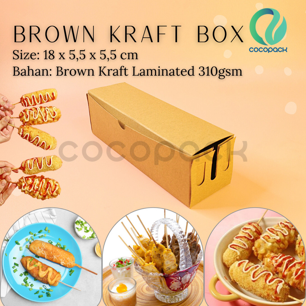 

Kraft Paper Box Serbaguna Kotak Tokkebi Hottang Corndog 18x5,5x5,5cm - 10 PCS