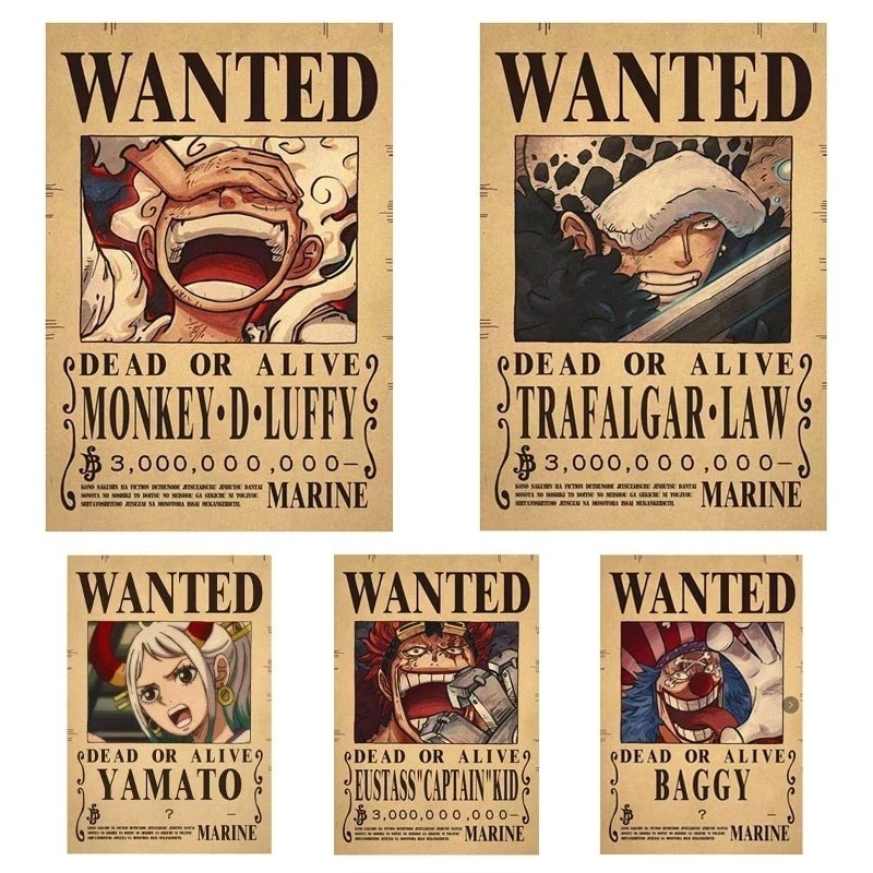 New Anime One Piece Luffy 3 Billion Bounty Wanted Posters Four Emperors Kid Action Figures Vintage W