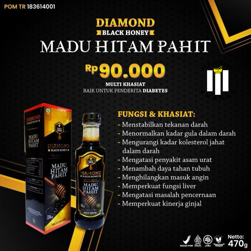 Madu Hitam Pahit ASLI Diamond Black Honey ORIGINAL 100% Madu Fira 470gr Obat Diabetes Asam Urat Kole