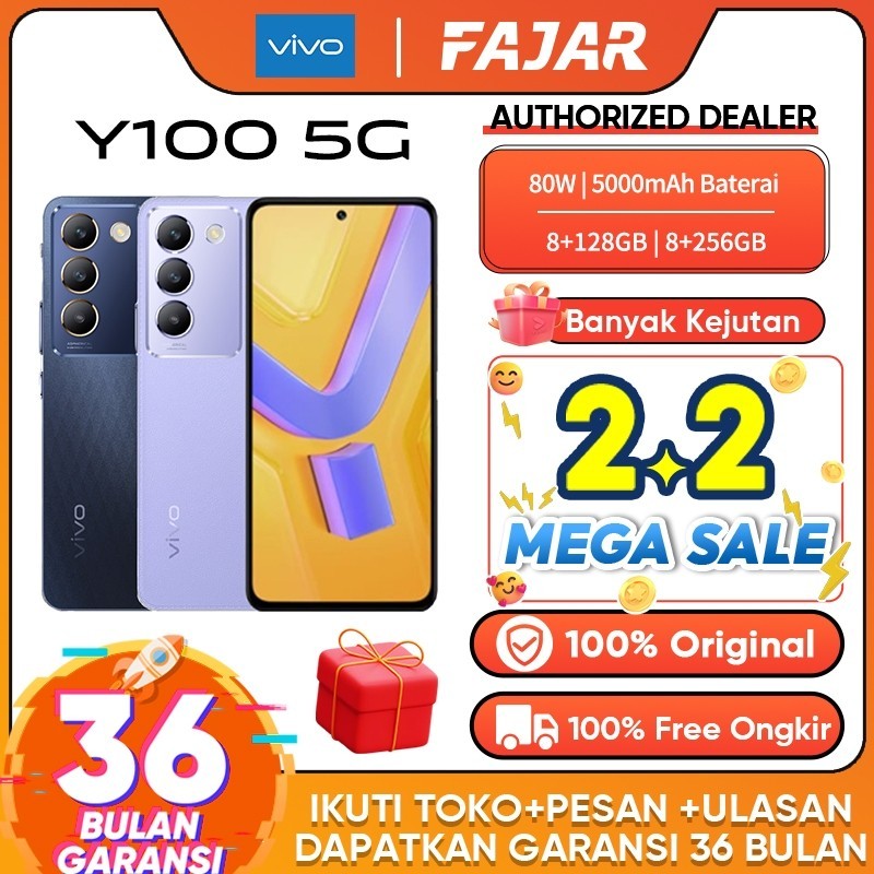 Vivo Y100 5G 8/256GB 8/128GB RAM 8+8GB Extended ROM 256GB  NFC 80W FastCharge 100% Original Garansi Resmi terbaru 2024