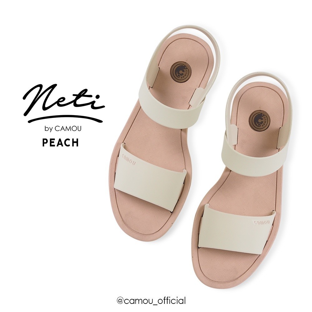 Sandal Camou Wanita NETI Peach Pink-Ivory Sandal Selop Wanita Camou Tali Belakang Sandal Camou Slide