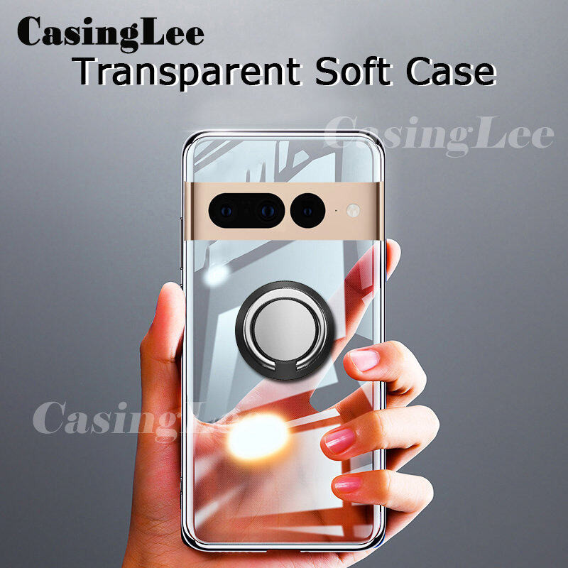 For Google Pixel 7 Pro Case Soft Clear Transparent Shockproof Car Magnetic Holder Ring Back Cover Ca