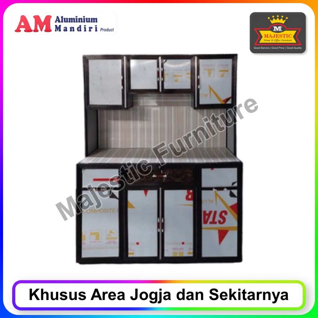 Rak Piring Alumunium Mandiri Jumbo Coklat 120 Roda + Rak Laci ACP (Jogja)