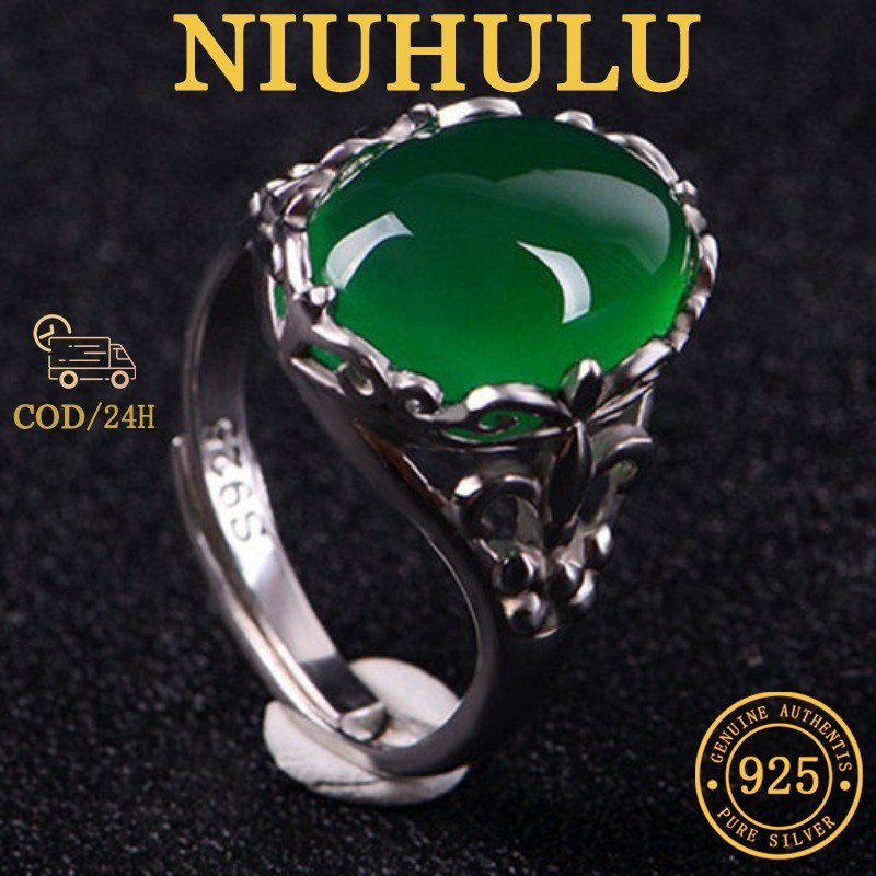 Cincin Kristal Batu Akik Hijau Permata Zamrud Wanita Pembukaan Retro Cincin Wanita Yang Dapat Disesu