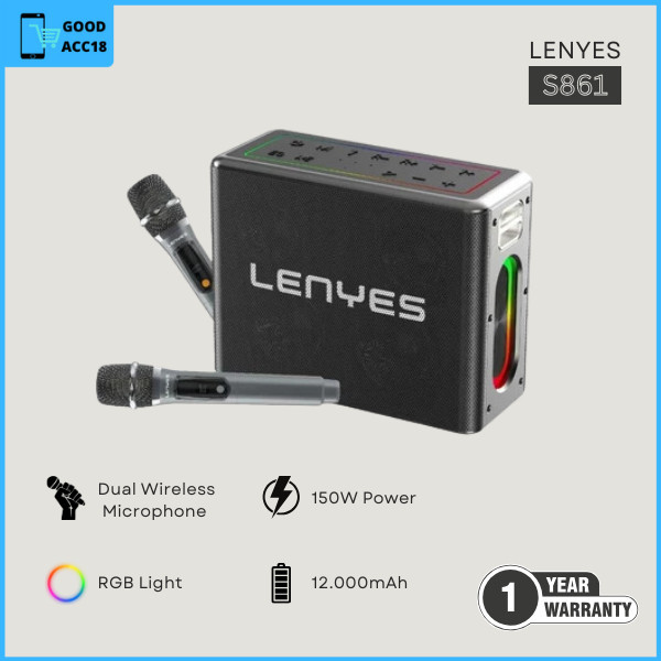 LENYES S861 Speaker Karaoke KTV Bluetooth 150W 5.0 RGB LED Super BASS HiFi Plus 2 Wireless Microphon