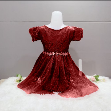 DUTA JAKBAR DRES BURKAT TUTU TANGAN RENDA ANAK PEREMPUAN 1 - 8 TAHUN // MERAH MAROON // TERLARIS DAN