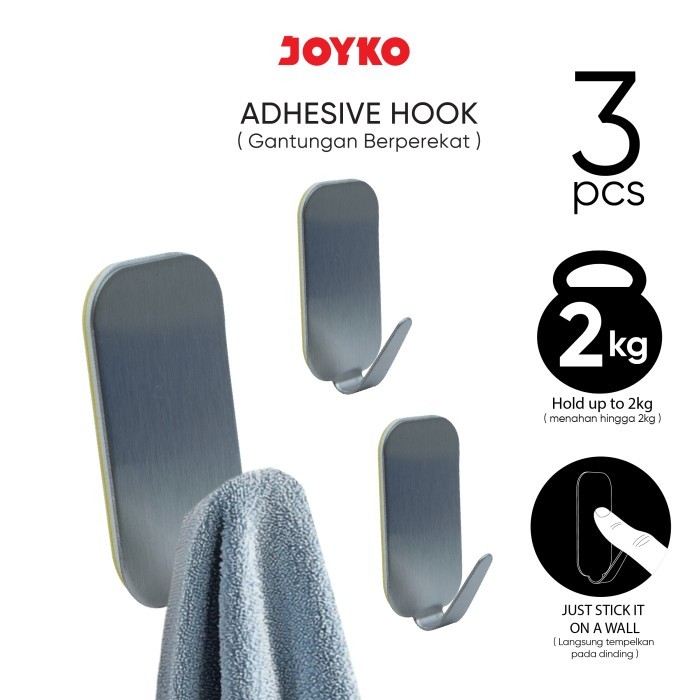 Gantungan Adhesive Hook Tempel Dinding Perekat Joyko ADHK-3170 Stainless Steel