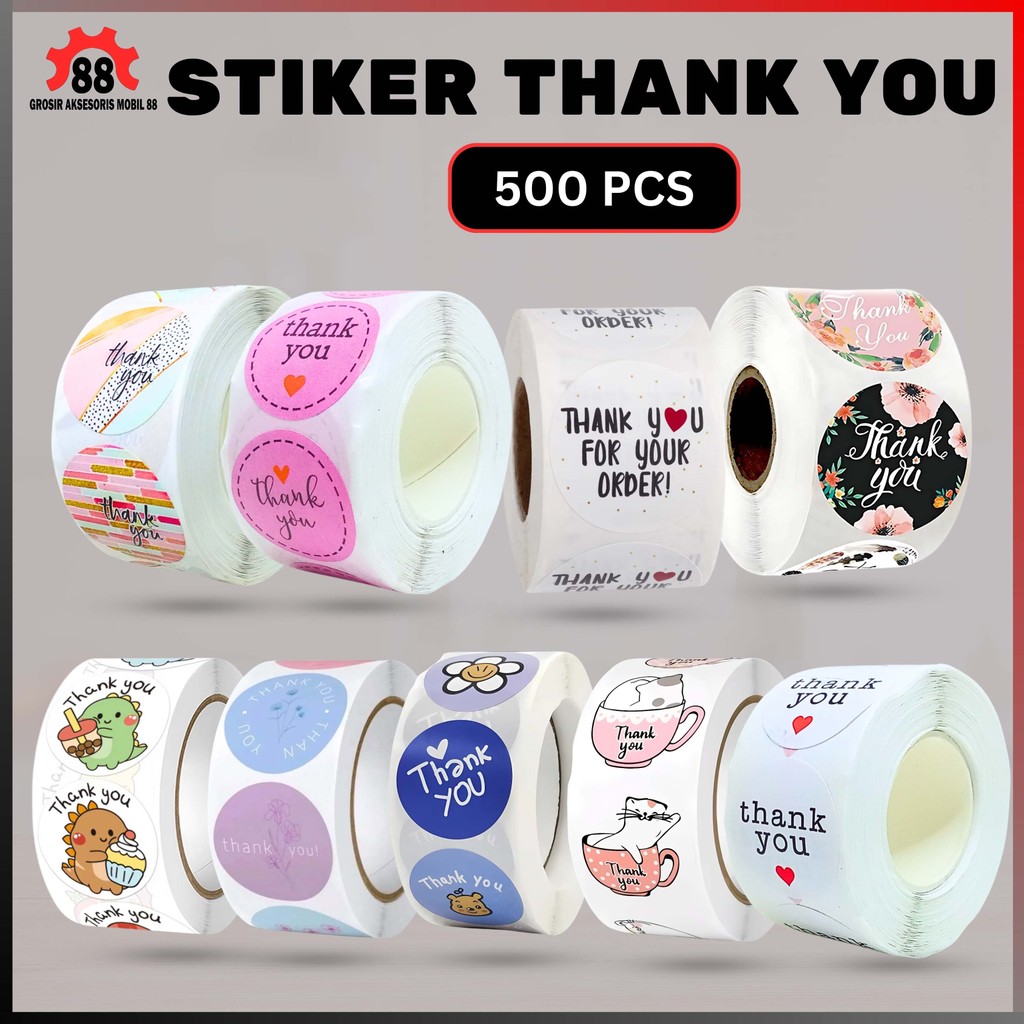 

Stiker Thank You 500 PCS Tempelan Sticker Terima Kasih Karakter Self Adhesive Segel Seal Label Roll