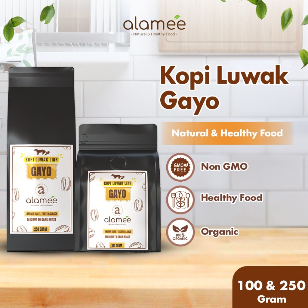 

ALAMEE Kopi Luwak Liar Arabika Aceh Gayo Gluten Free Non-GMO Bebas Gula Wild Civet Coffee 250gr