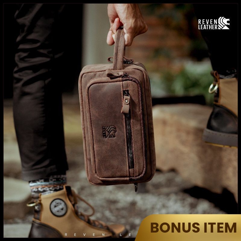 REVEN LEATHER - Tas Tangan Clutch Pouch Handbag Pria  Reven Nakula Pouch Kulit Sapi Asli Premium