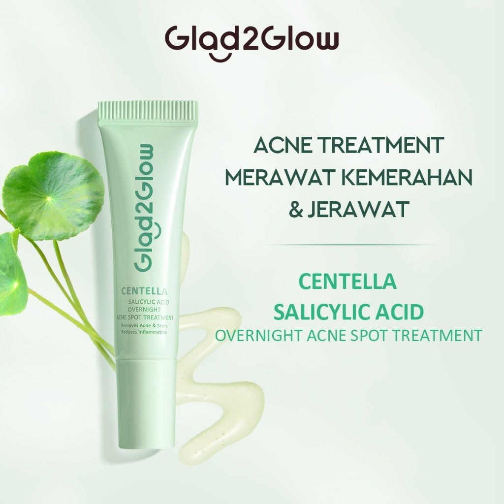 Glad2Glow Salicylic Acid Overnight Acne Spot Cream Treatment 5g  with Centella | Totol Jerawat Salep