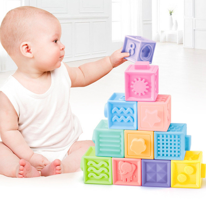 

Baby Soft Rubber Cube Puzzle Montessori Toddlers Touch Early Education Squeeze Stacker Relief Gifts Kids Children Bath Toys