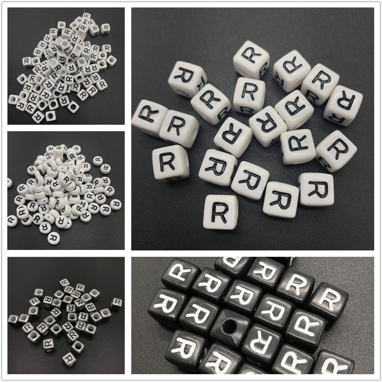 

6mm 7mm 10mm Letter R Acrylic Spacer Beads Square Oval Letter Beads For Jewelry Making DIY Accessories