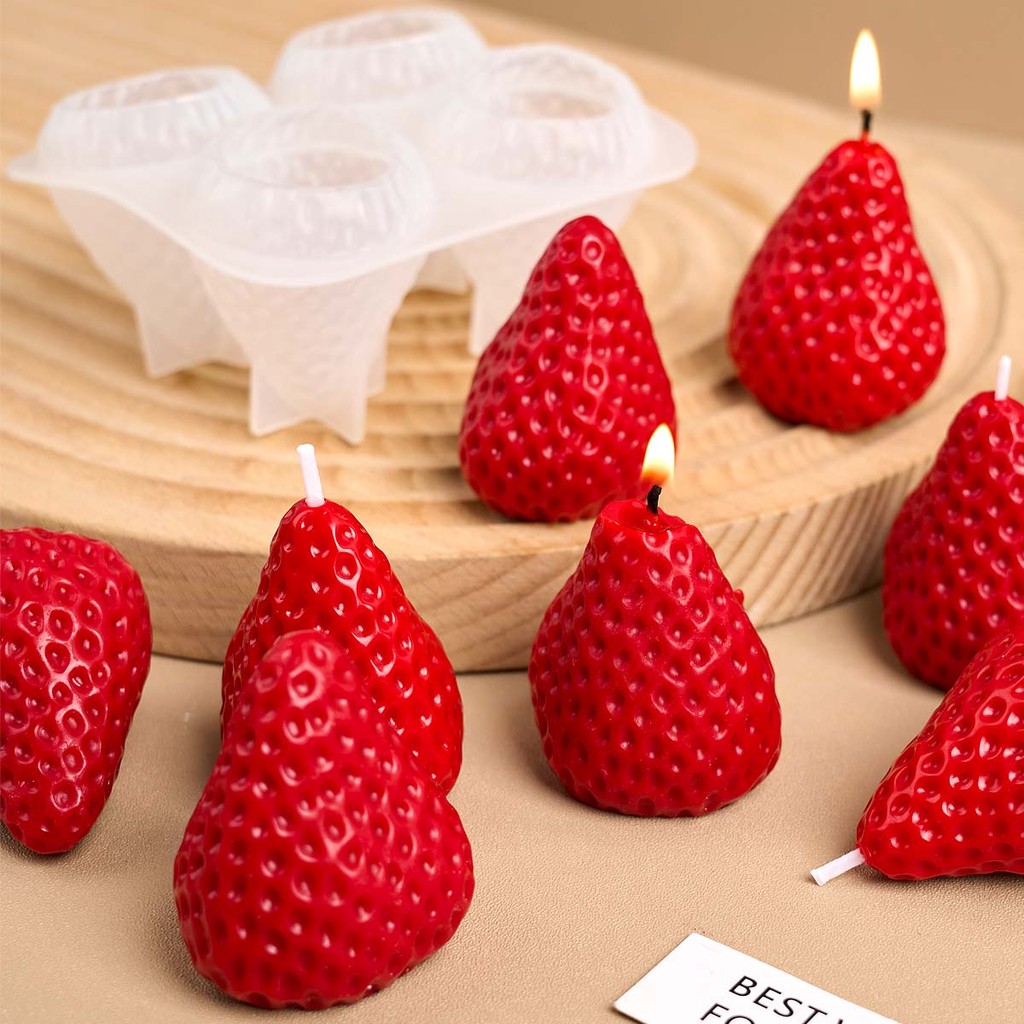 

4pcs Strawberry Silicone Candle Mold DIY Valentine's Day Wedding Birthday Gift Aromath Soap Plaster Resin Crafts Making Molds