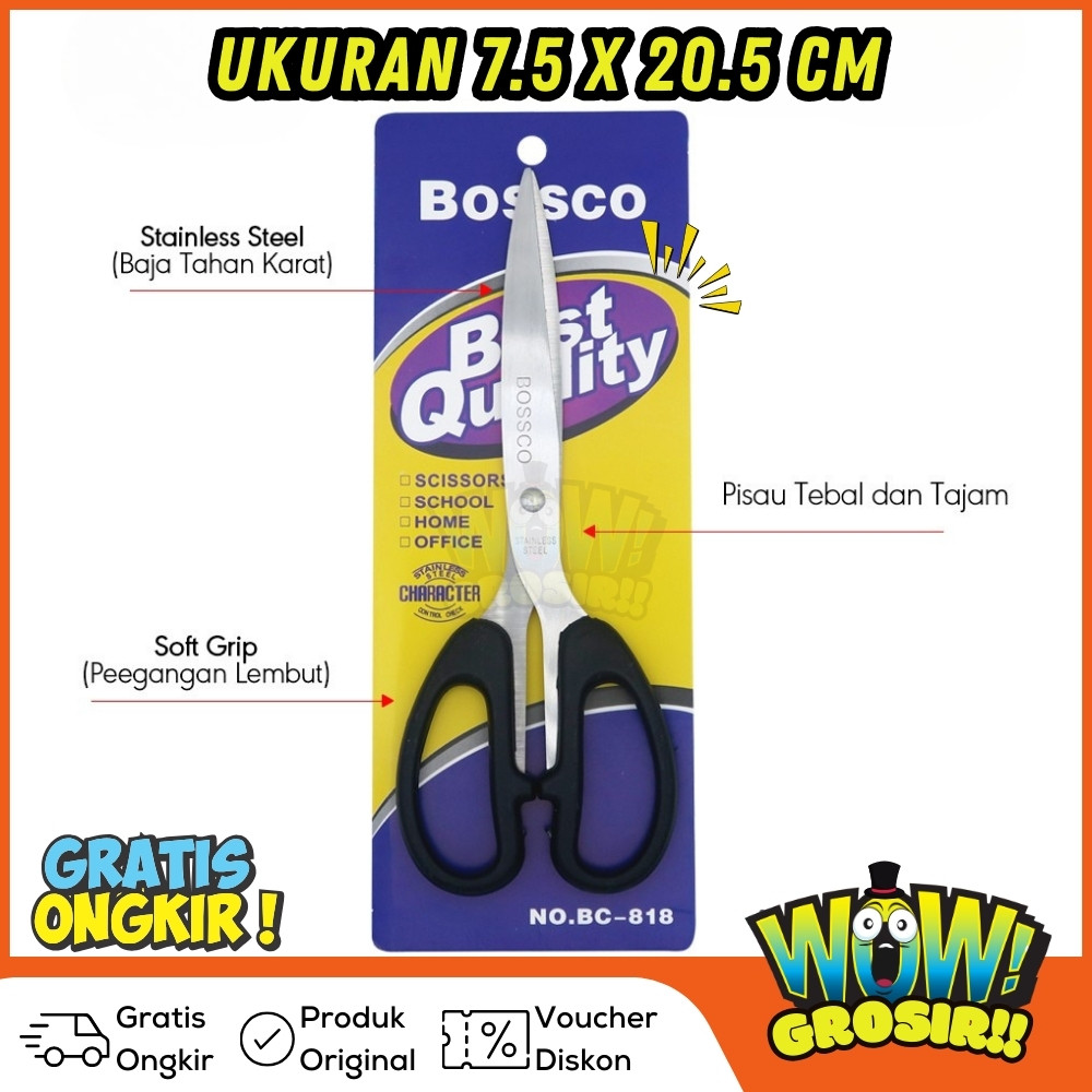 

1 Box isi 12 Gunting Scissors BOSSCO (4 inch~6 Inch-8 Inch) BC-814~816~818