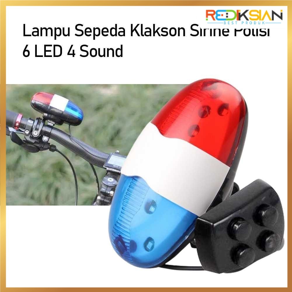 Lampu Depan Sepeda Klakson Sirine Polisi 6 LED 4 Sound Lampu Klakson Sepeda 6 sirine menyala terang