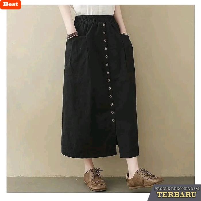 rok wanita kekinian Amora Rok Wanita Panjang Cigarette Polos Pinggang Karet - Bawahan Wanita Stretch