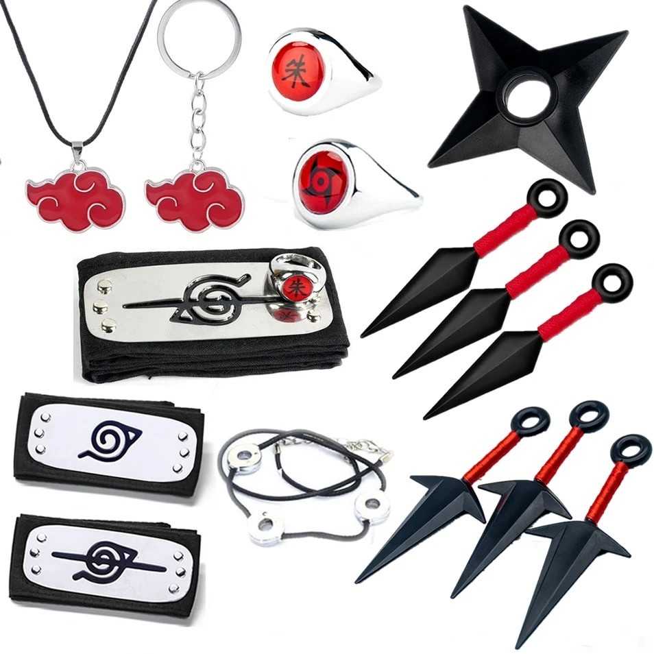 Naruto Kunai Rings and Headbands Necklace for Kids,Shuriken Toy,Anime Figure,Akatsuki Itachi,Cosplay