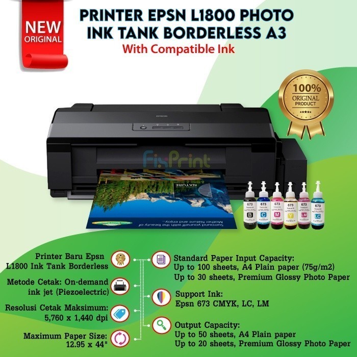 Epson Printer L1800 Print A3+ Mesin L 1800 A3 InkTank Borderless Photo Warna 6 color Infus Print Onl