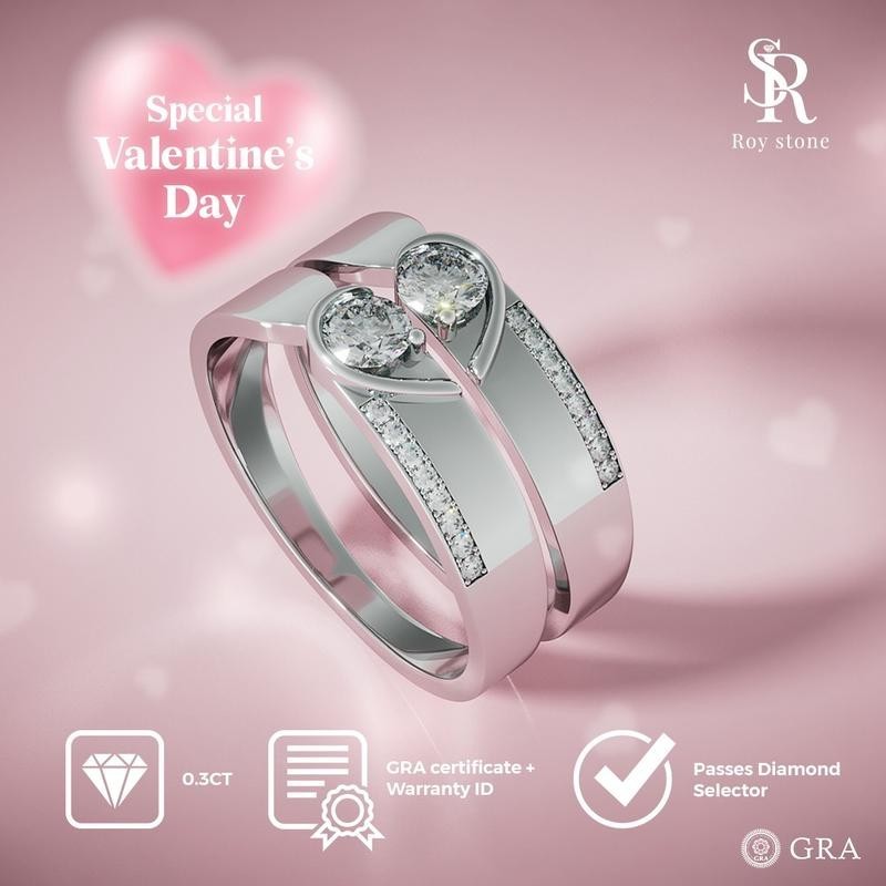 RoyStone - Cincin Wanita Moissanite Sertifikat GRA Original Lapis Emas - Couple Love Ring
