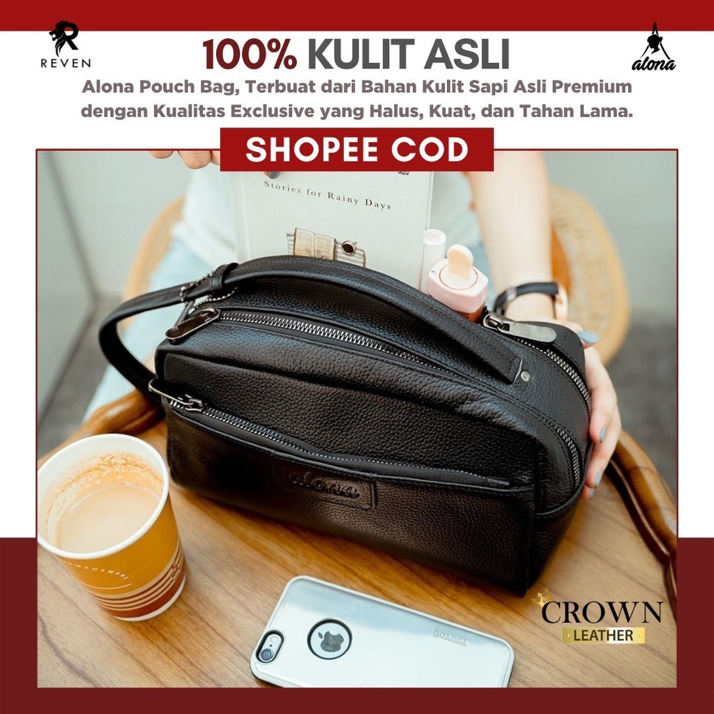 Alona Leather - Pouch Tas Tangan Hand bag Pouch Bag Wanita Branded Cluth Bahan Kulit Sapi Asli