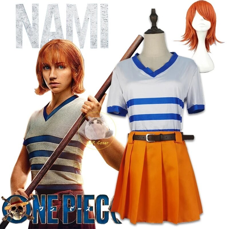 PREORDER Movies One Piece Anime Nami Cosplay Costume Nami Uniform Shirt Skirt Nami Wig Halloween Par